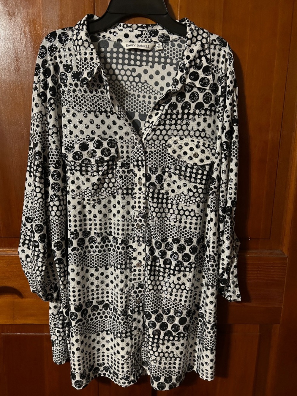 Emily Daniels Black & White Dot-Print Tunic Shirt
